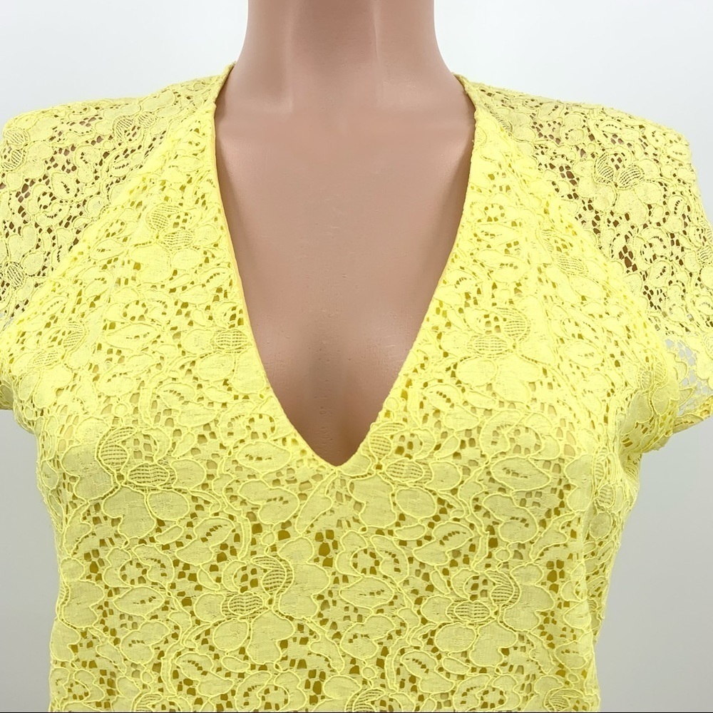 ZARA Lemon Yellow Floral Lace V-Neck Cap Sleeve Shift Summer Dress Size Small - Picture 5 of 9